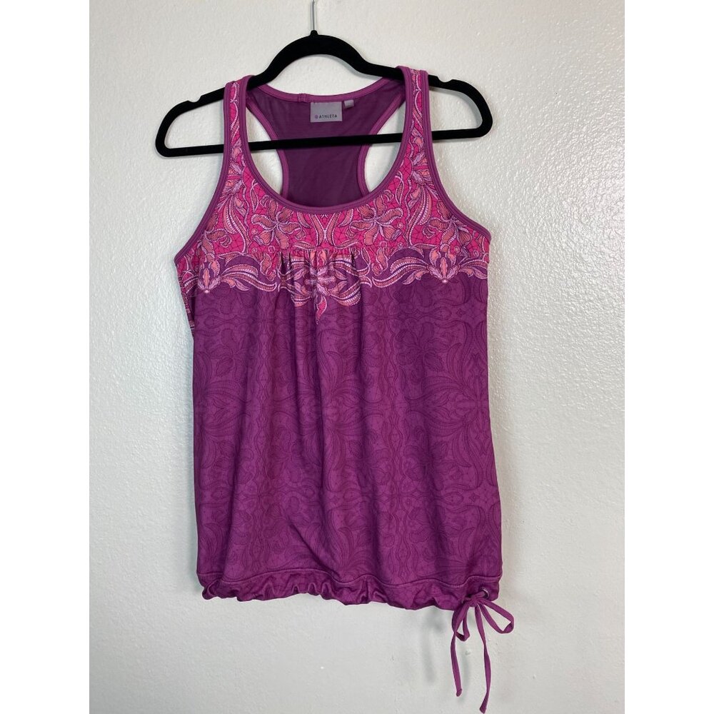 Athleta Womens Tinker Racerback Tank Top size Large Purple Paisley Floral Athlei